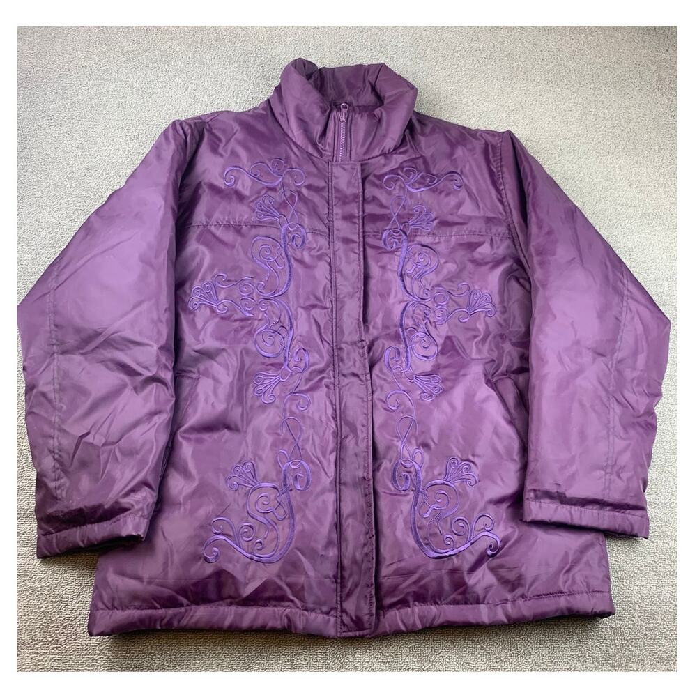 Tudor Court Women's Large Purple Puffer Embroidered Down‎ Jacket